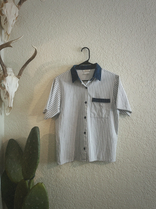 Short Sleeve Denim Collard Cowboy Button Down